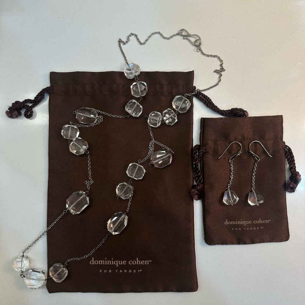 Dominique Cohen Silver Necklace with Clear Accents Matching Earrings EUC Target - Picture 2 of 13
